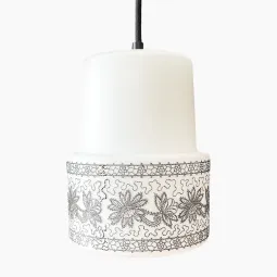 Suspension vintage verre opalin noir et blanc