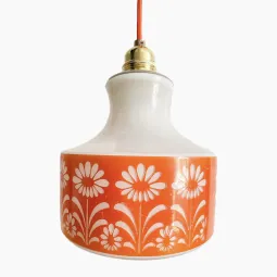 Suspension vintage en verre blanc et orange