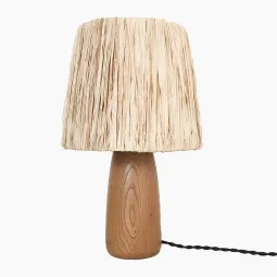Lampe à poser en bois et raphia