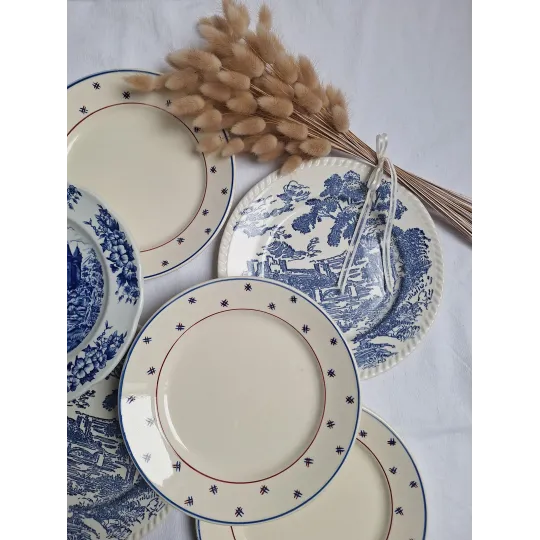 Assiettes plates bleues vintage