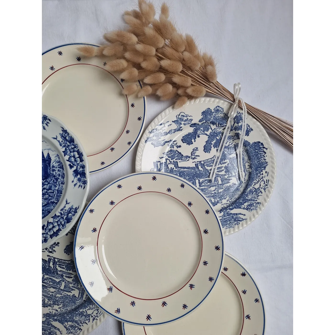 Assiettes plates bleues vintage