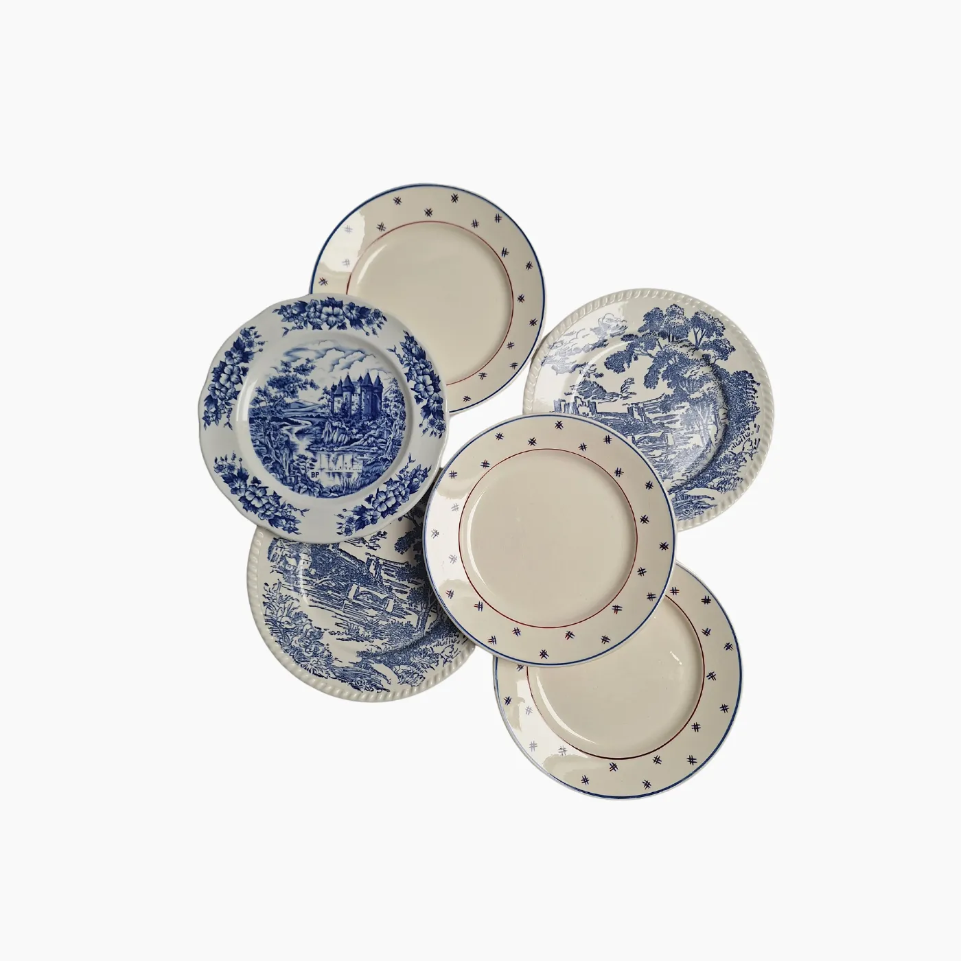 Assiettes plates bleues vintage