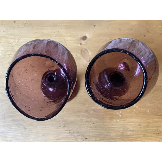 Duo de coupes en verre bullé violet