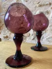 Duo de coupes en verre bullé violet