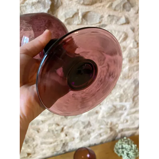 Duo de coupes en verre bullé violet