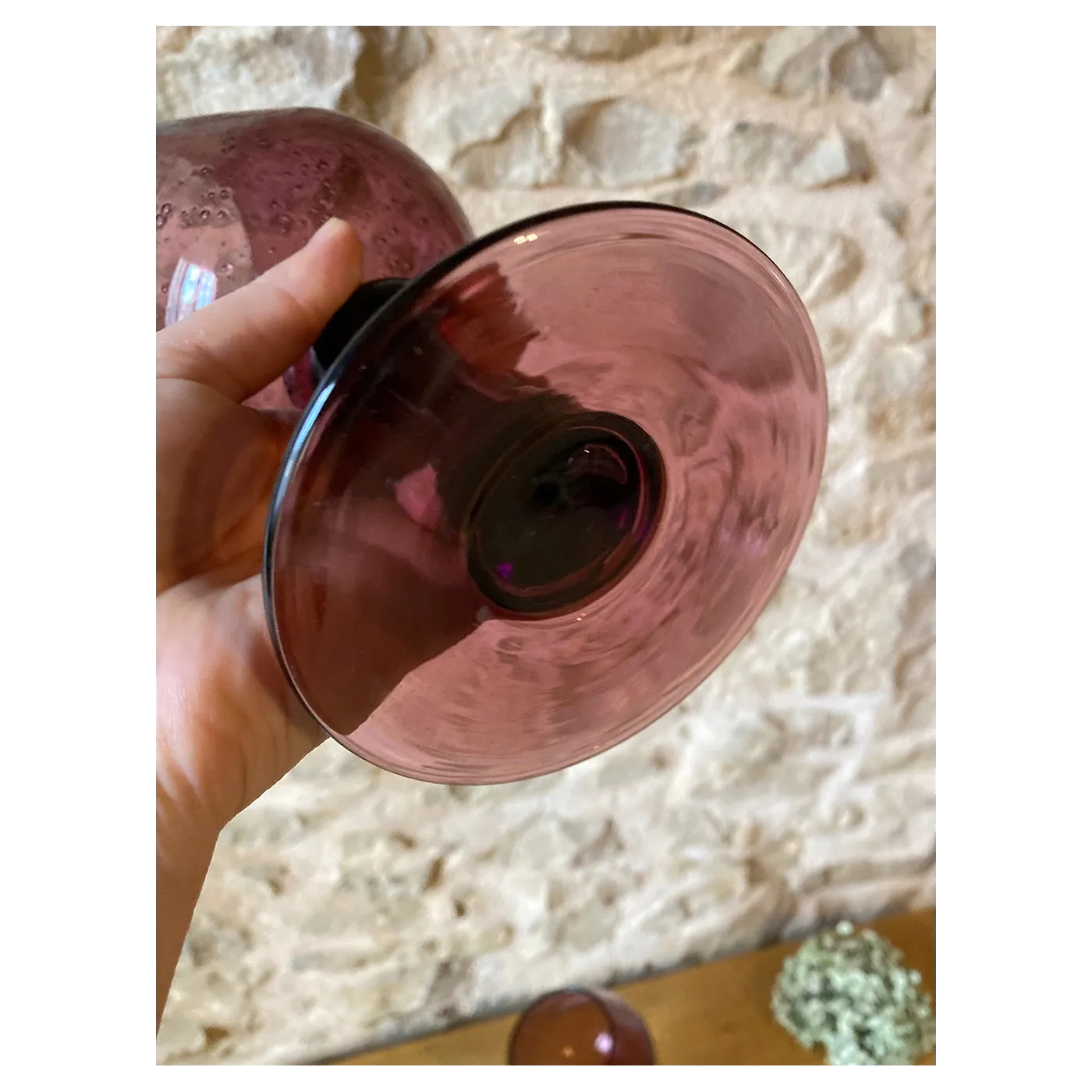 Duo de coupes en verre bullé violet