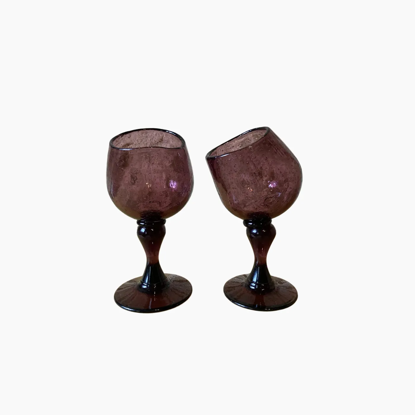 Duo de coupes en verre bullé violet