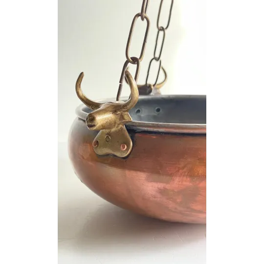 Cache-pot suspendu aux 3 buffles vintage