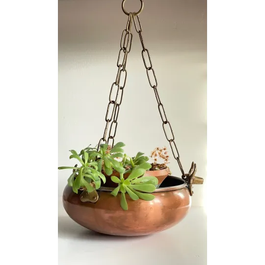 Cache-pot suspendu aux 3 buffles vintage