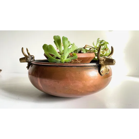 Cache-pot suspendu aux 3 buffles vintage