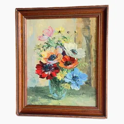 Tableau vintage bouquet aux anémones