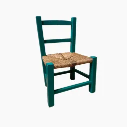 Chaise enfant vintage verte paille et bois
