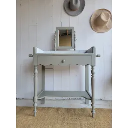 Coiffeuse ancienne en bois avec miroir et plateau en marbre