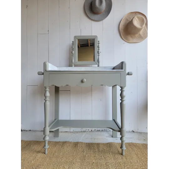 Coiffeuse ancienne en bois avec miroir et plateau en marbre