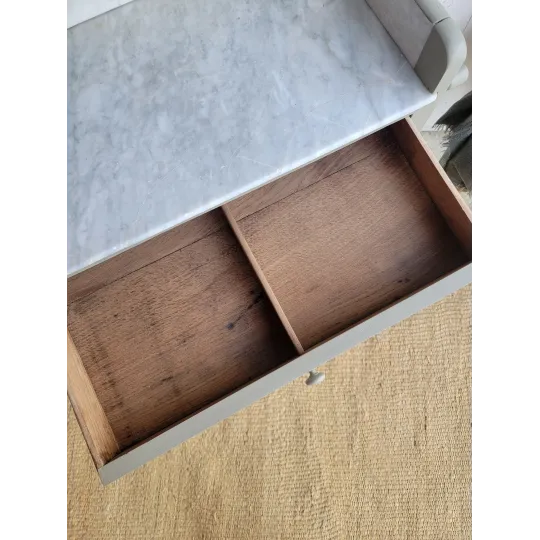 Coiffeuse ancienne en bois avec miroir et plateau en marbre