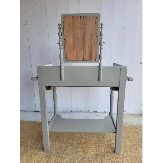 Coiffeuse ancienne en bois avec miroir et plateau en marbre
