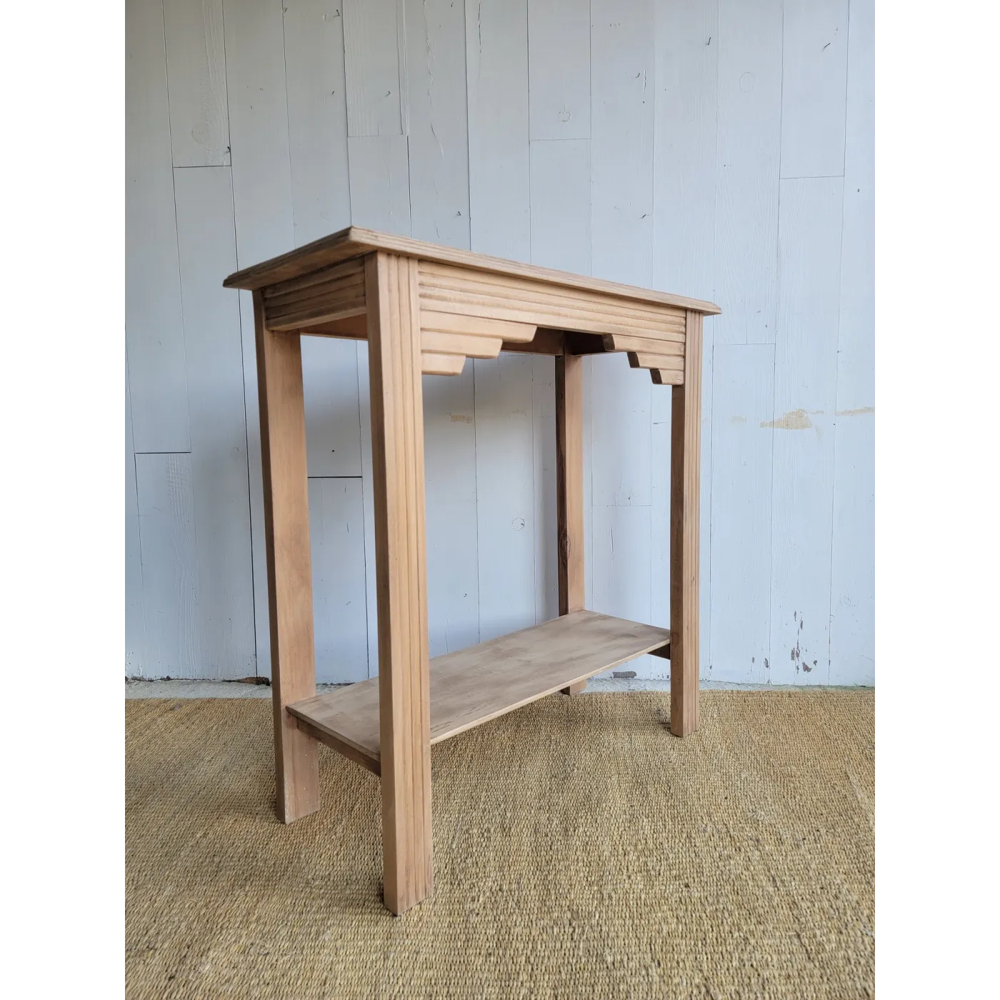meuble console ancien art déco en bois brut