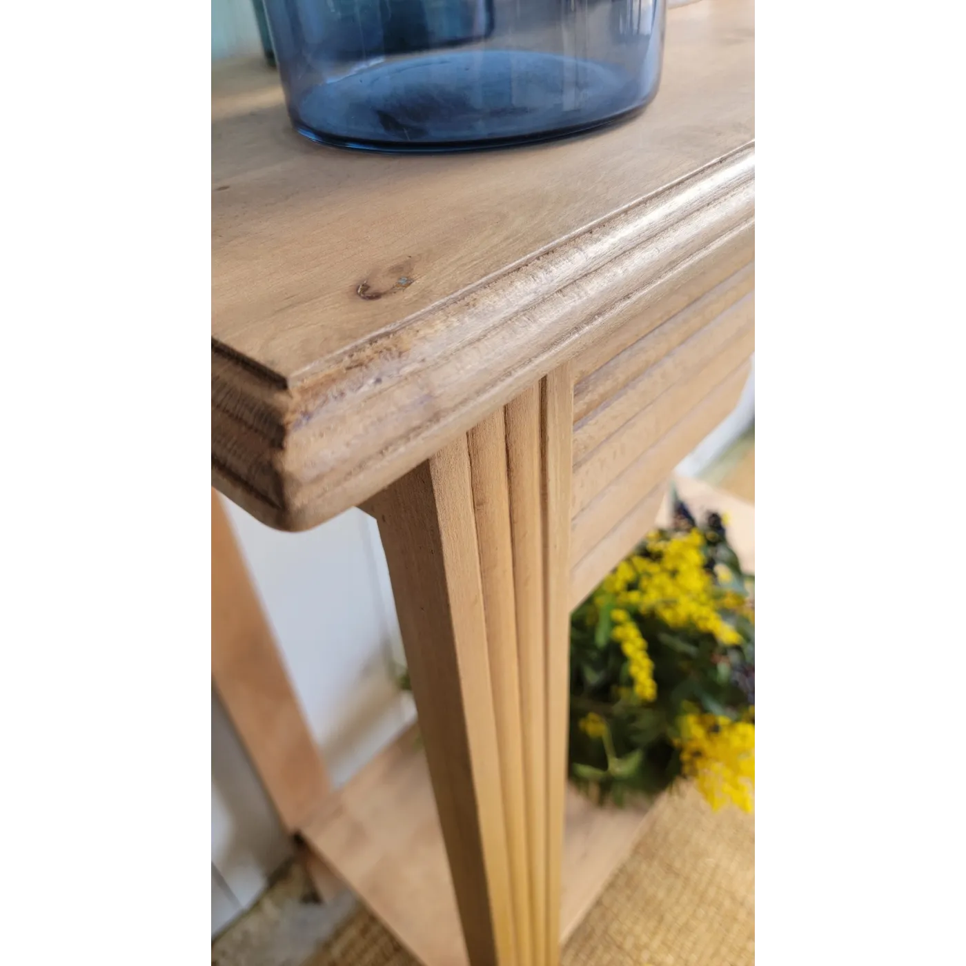 meuble console ancien art déco en bois brut