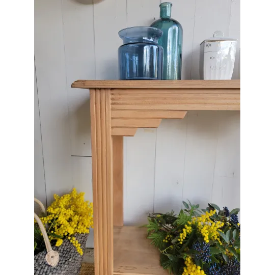 meuble console ancien art déco en bois brut