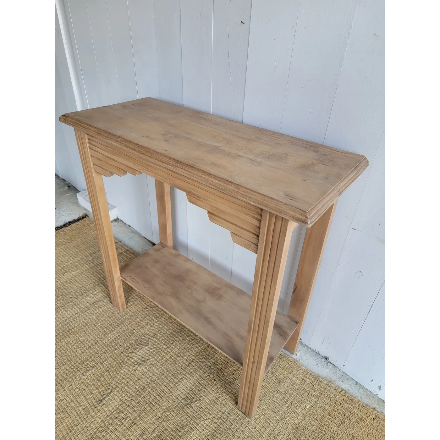 meuble console ancien art déco en bois brut