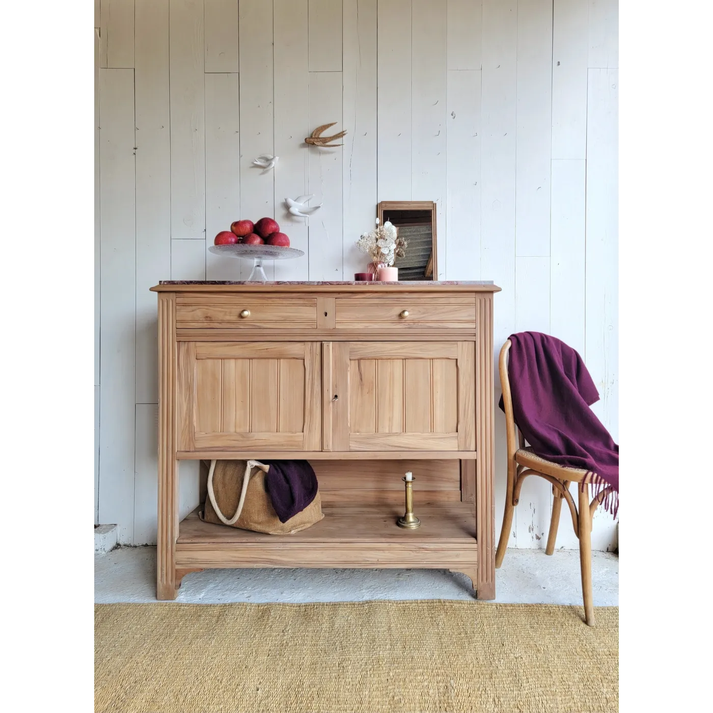 buffet console ancien bois plateau marbre