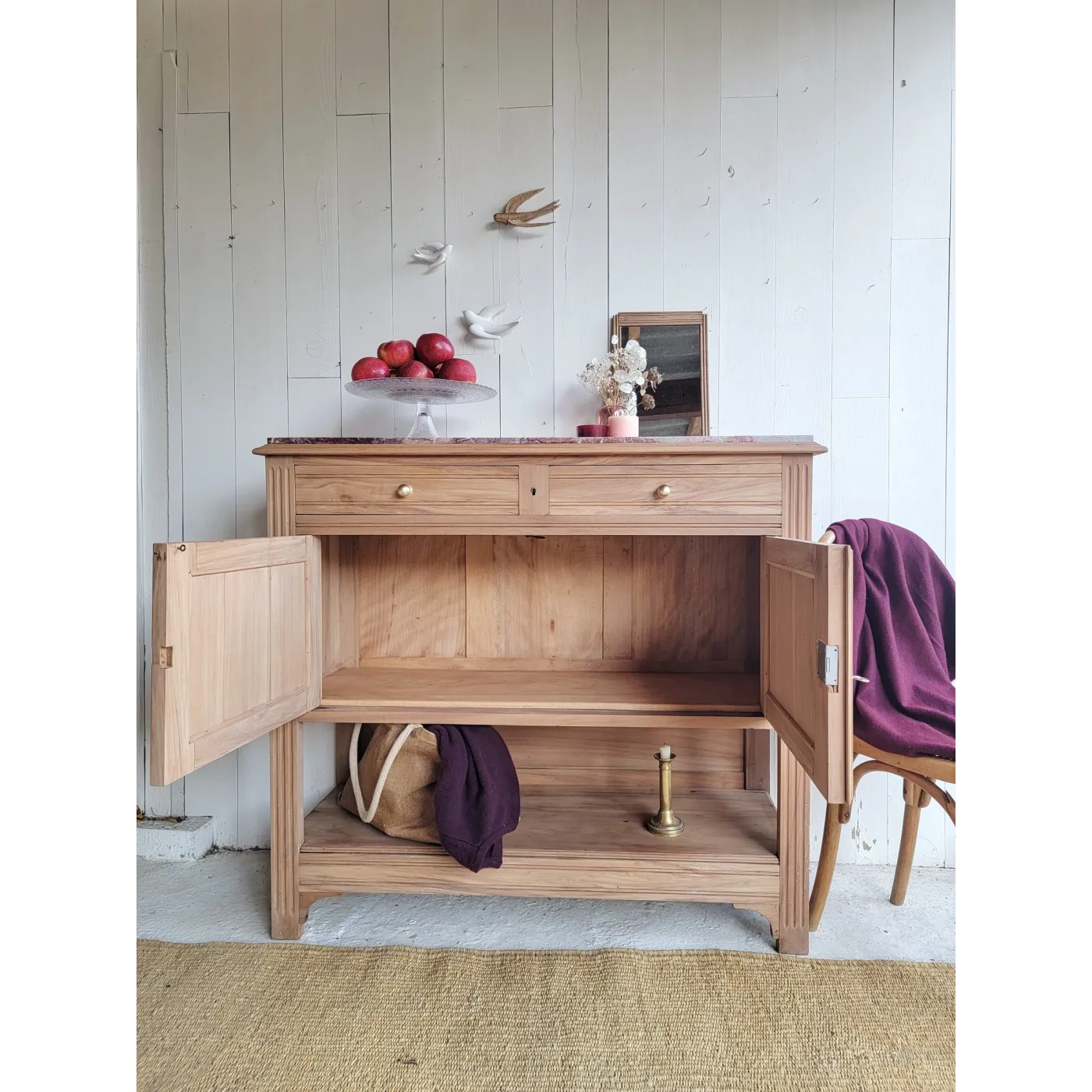 buffet console ancien bois plateau marbre