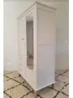 armoire vintage beige pieds compas miroir tiroir étagères penderie