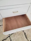 armoire vintage beige pieds compas miroir tiroir étagères penderie