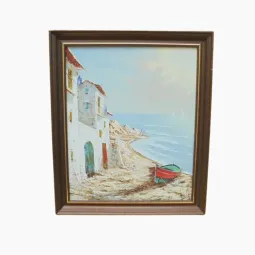 Tableau – Village bord de mer – signé Puig