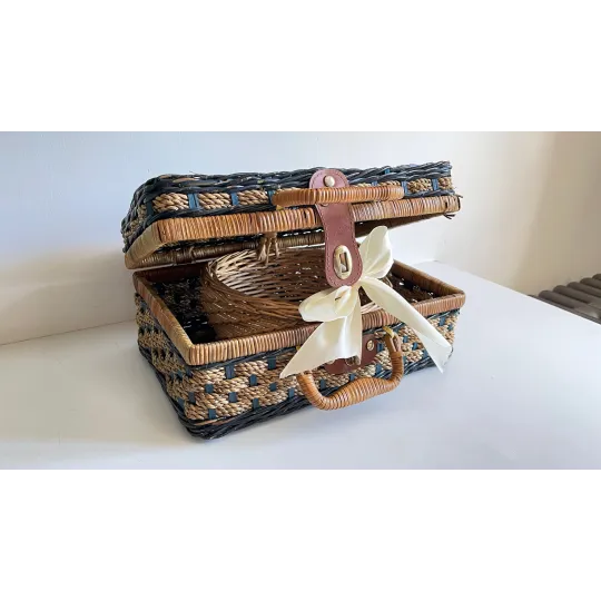 Ensemble de 2 paniers en rotin et corde vintage