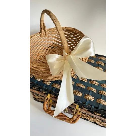 Ensemble de 2 paniers en rotin et corde vintage