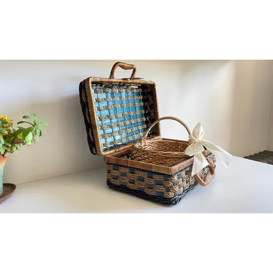 Ensemble de 2 paniers en rotin et corde vintage