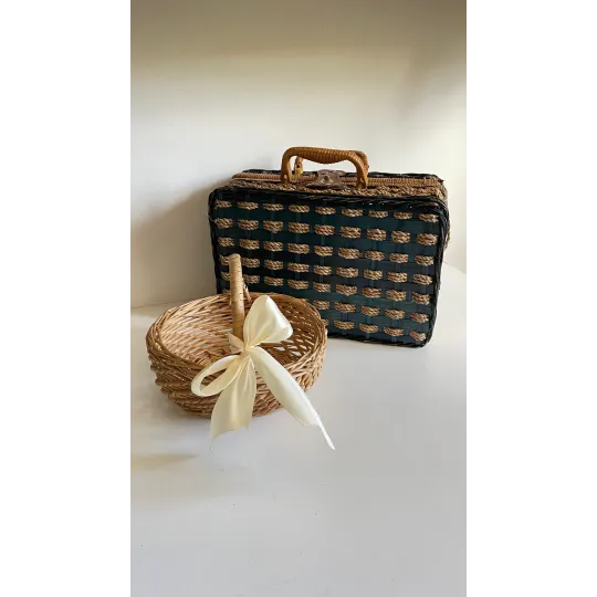 Ensemble de 2 paniers en rotin et corde vintage