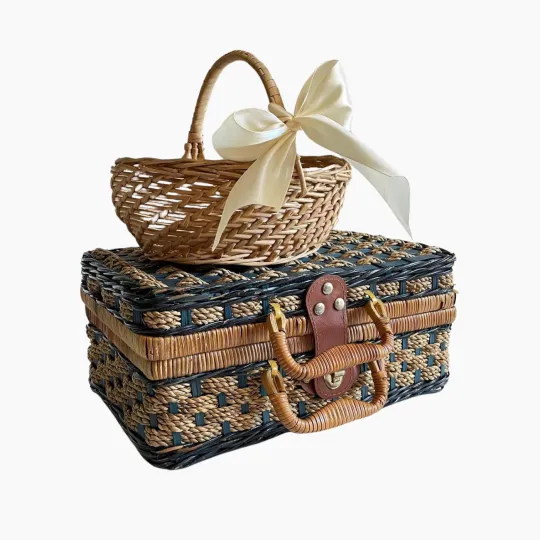 Ensemble de 2 paniers en rotin et corde vintage