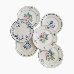 Assiettes plates vintage rose et bleu